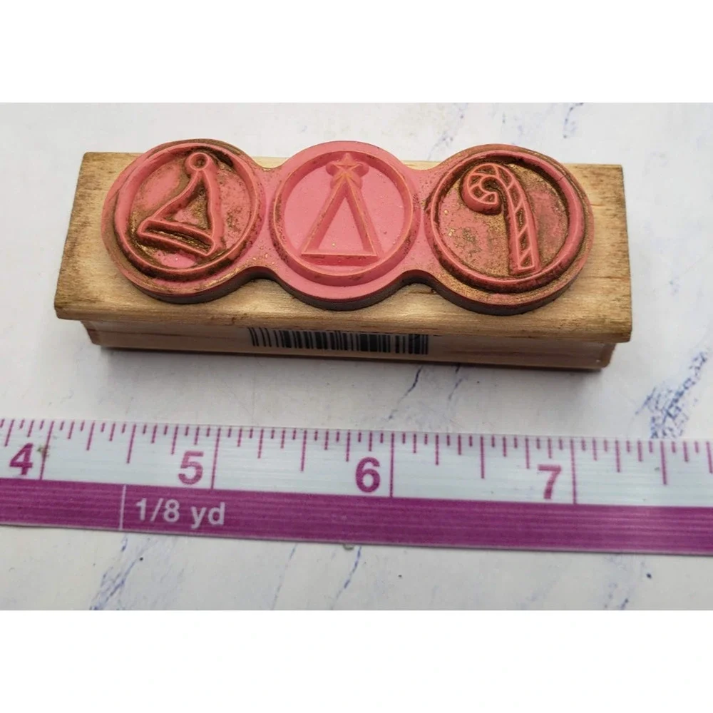 Studio G Katie & Co Christmas Hat Tree Candy Cane Wood Mounted Rubber stamp